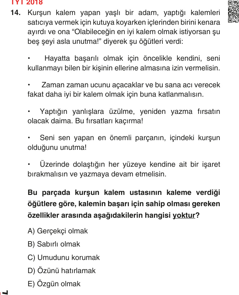 Gerçek Sınav Sorusu