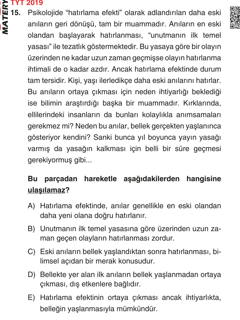 Gerçek Sınav Sorusu