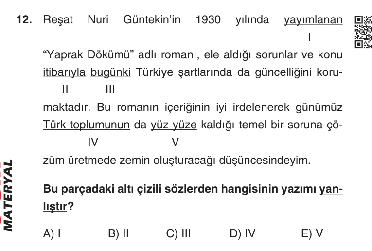 Gerçek Sınav Sorusu